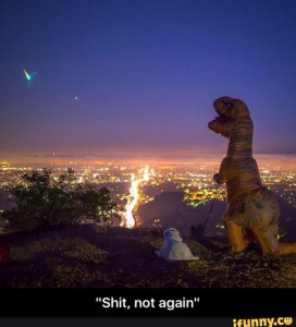 T-Rex watching meteorite fall